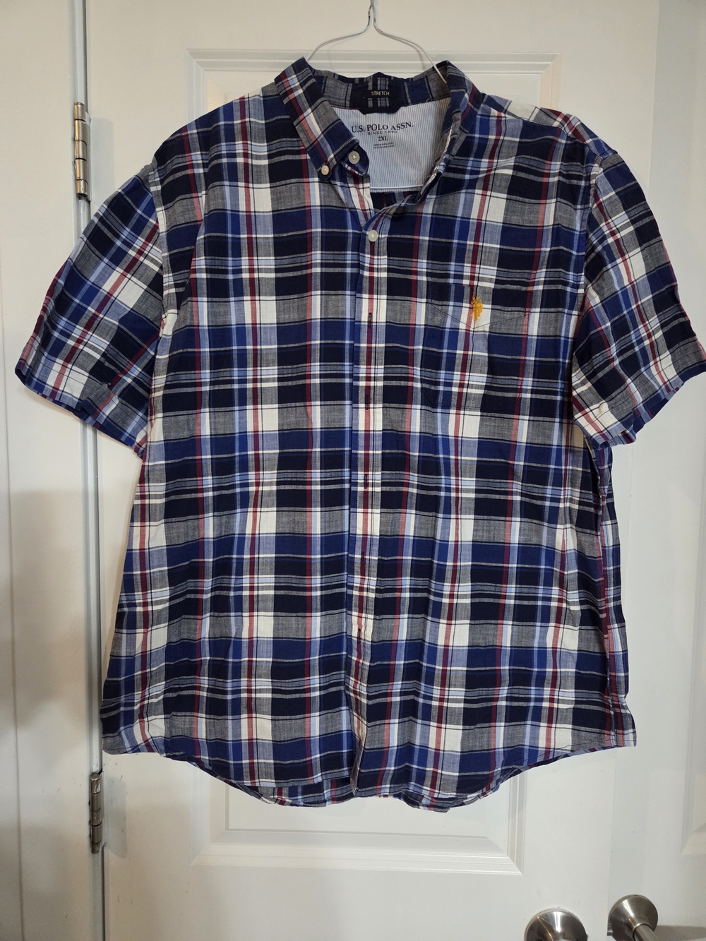 U.S. Polo Assn. Men’s Short-Sleeve Navy, White & Red Plaid Button-Down Shirt
